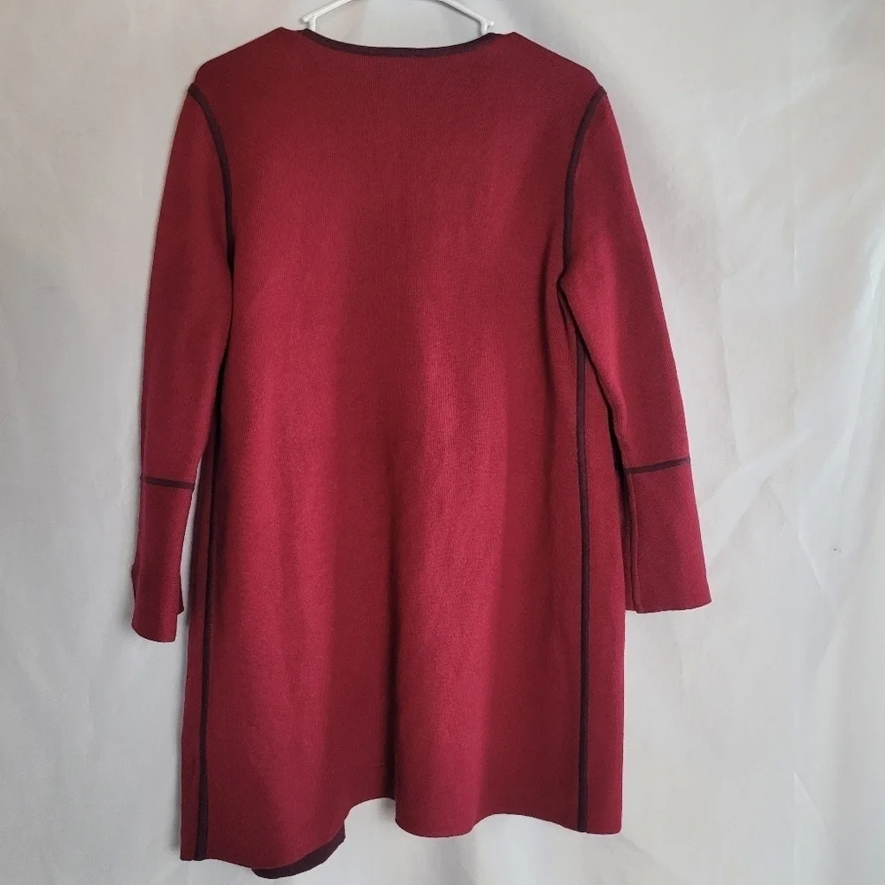 Chico's  Burgundy Square Long Sweeper Cardigan Size 2P US Large Petite